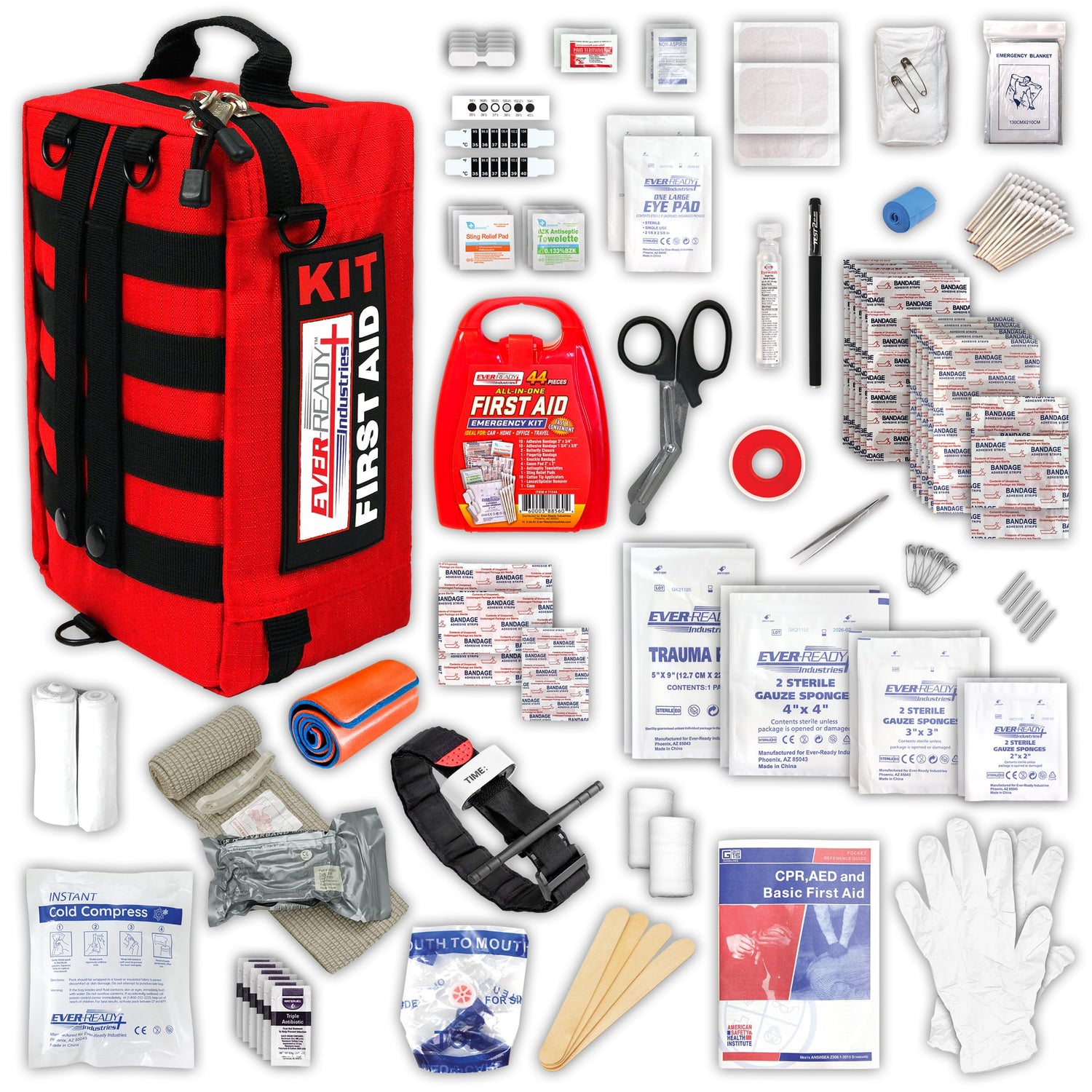 Ever-Ready Industries Premium Trauma First Aid Kit for Outdoors, Workplace, and Home - Exceed OSHA Guidelines and ANSI 2009 Standards - 240 Pieces - WoodArtSupply