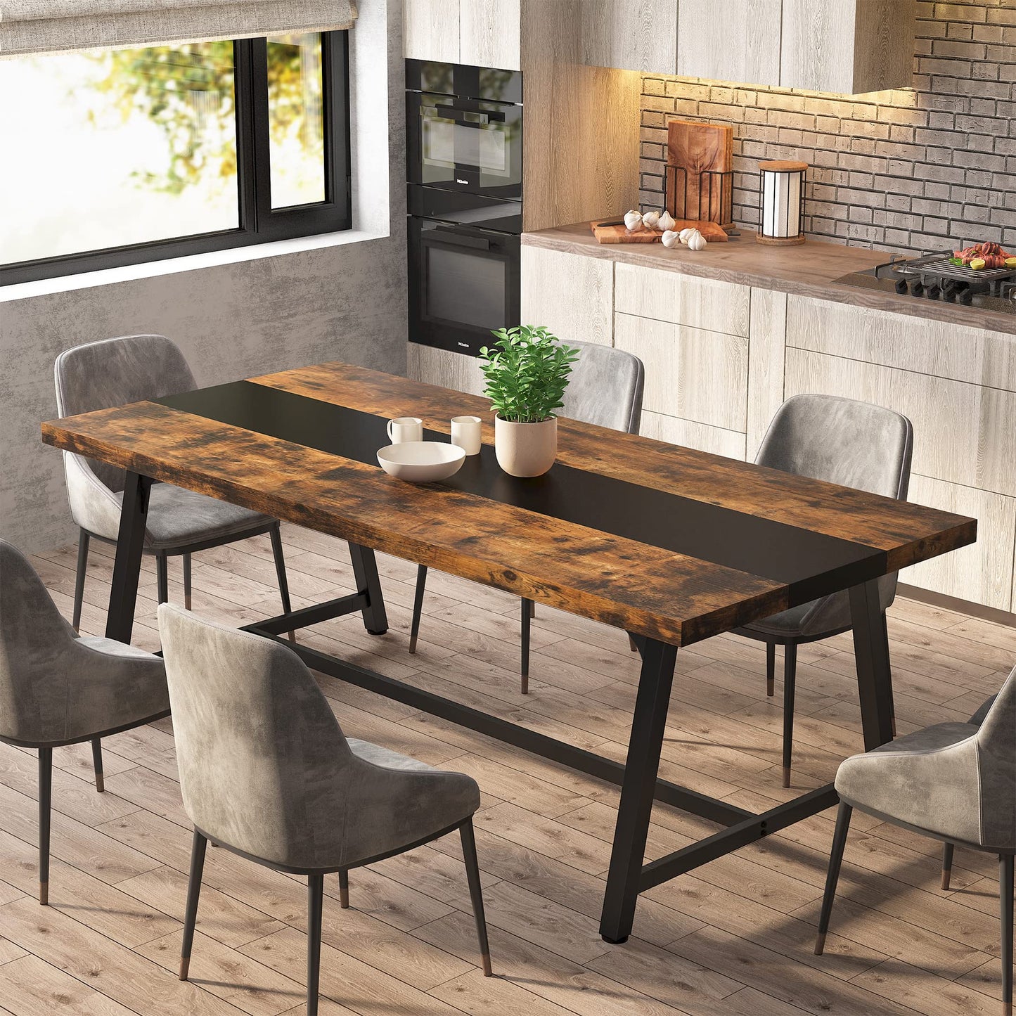 Tribesigns Dining Table for 8 People, 70.87-inch Rectangular Wood Kitchen Table with Strong Metal Frame, Industrial Large Long Dining Room Table for - WoodArtSupply