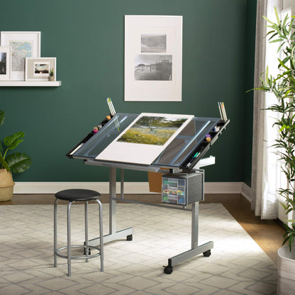 SD Studio Designs Studio Designs 2 Piece Vision Modern Metal Hobby, Craft, Drawing, Drafting Table, Mobile Desk with 40.75" W x 25.75" D Angle