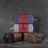 Toiletry Bag for Men Personalized, Laser Engraved Initial & Name on Leather, Custom 4 Canvas Colors - Gift for Husband, Dad, Boy Friend, Handcrafted GIFTBYGIFTY