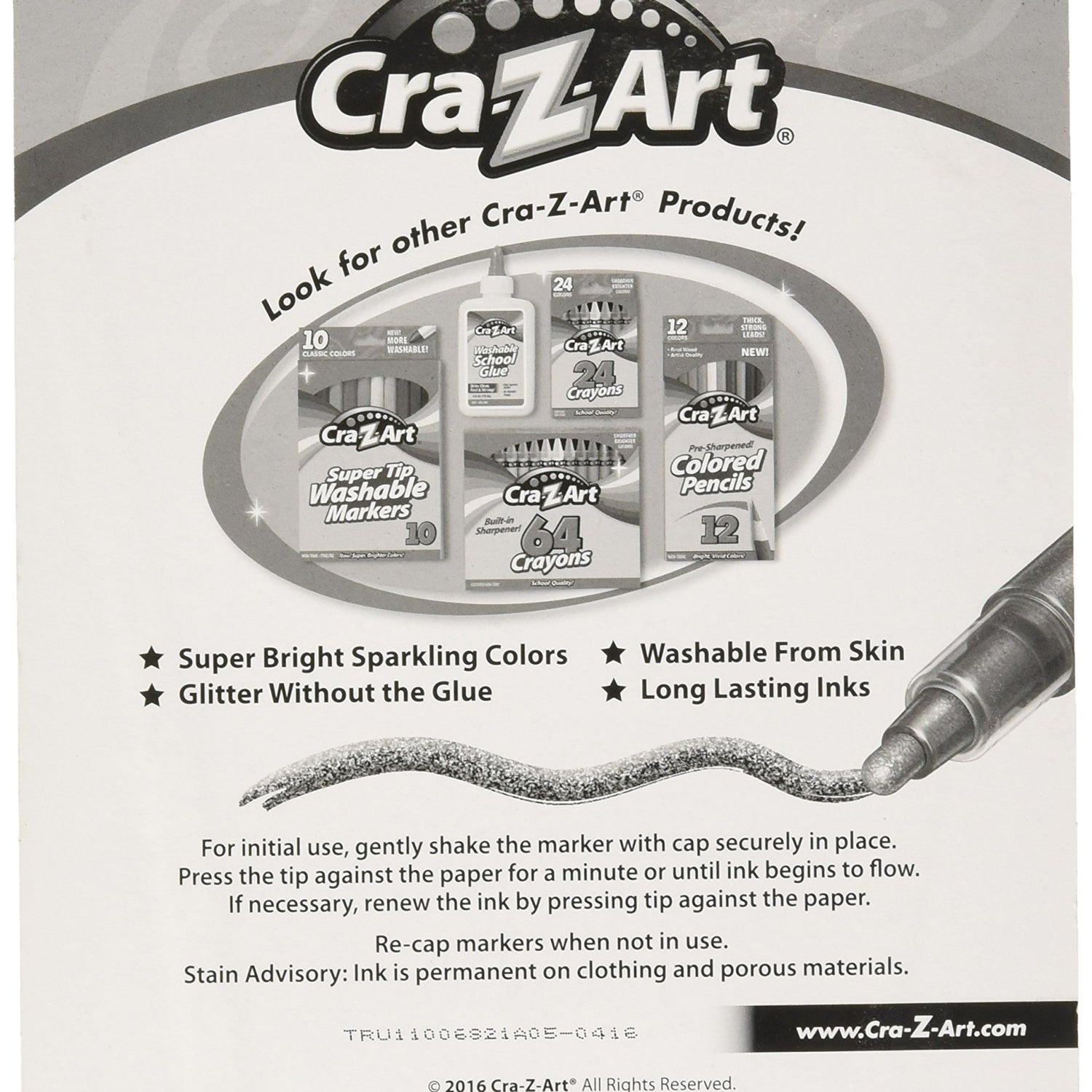 Cra-Z-Art Glitter Markers, 6 Count (10050) Cra-Z-Art