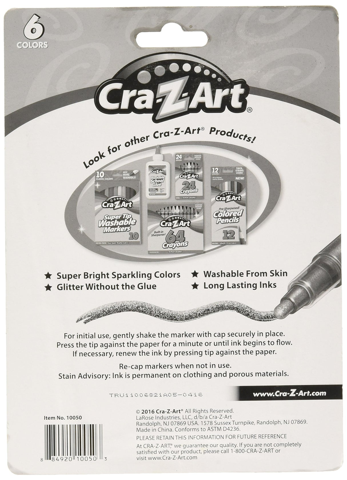 Cra-Z-Art Glitter Markers, 6 Count (10050) Cra-Z-Art