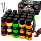 Outdoor acrylic paint set (2 fl oz)- 20 Tubes 2 with Glow in the Dark Effect - Art supplies for Adults - For multiple use- Woods, Leather, Metal & Zenacolor