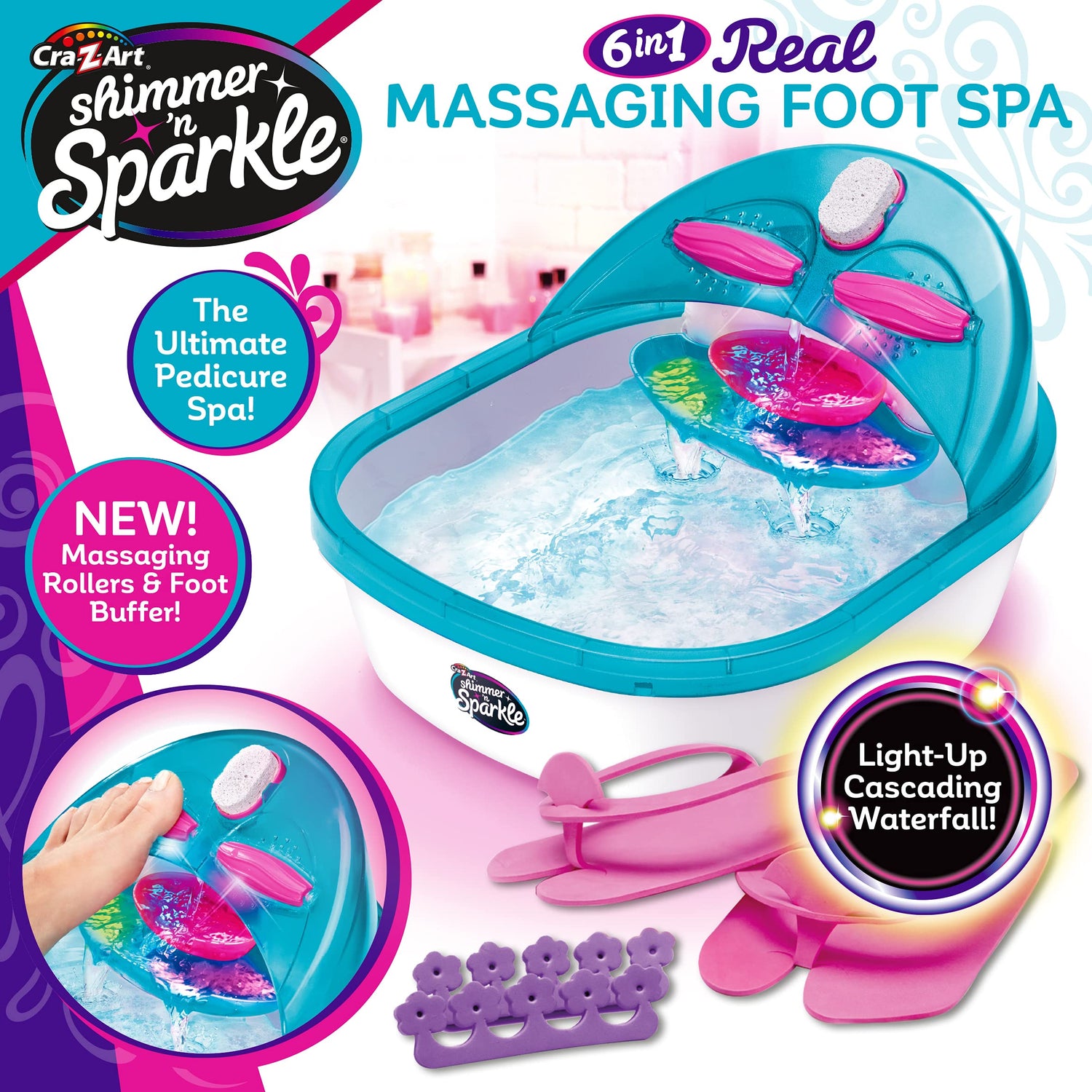 Shimmer ‘n Sparkle 6-in-1 Real Massaging Foot Spa for Kids Cra-Z-Art