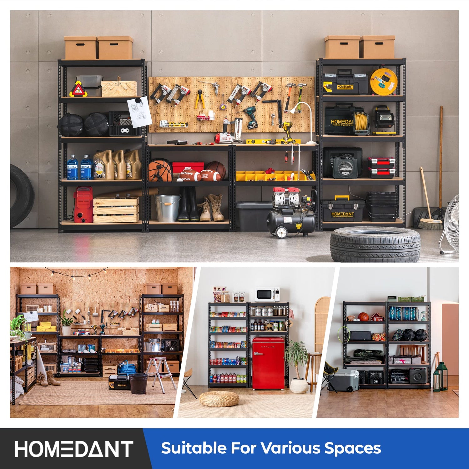 HOMEDANT 5 Tier Laminated Metal Shelving Unit Adjustable Garage Storage Utility Rack Heavy Duty Shelves Organization Multipurpose Shelf Warehouse HOMEDANT