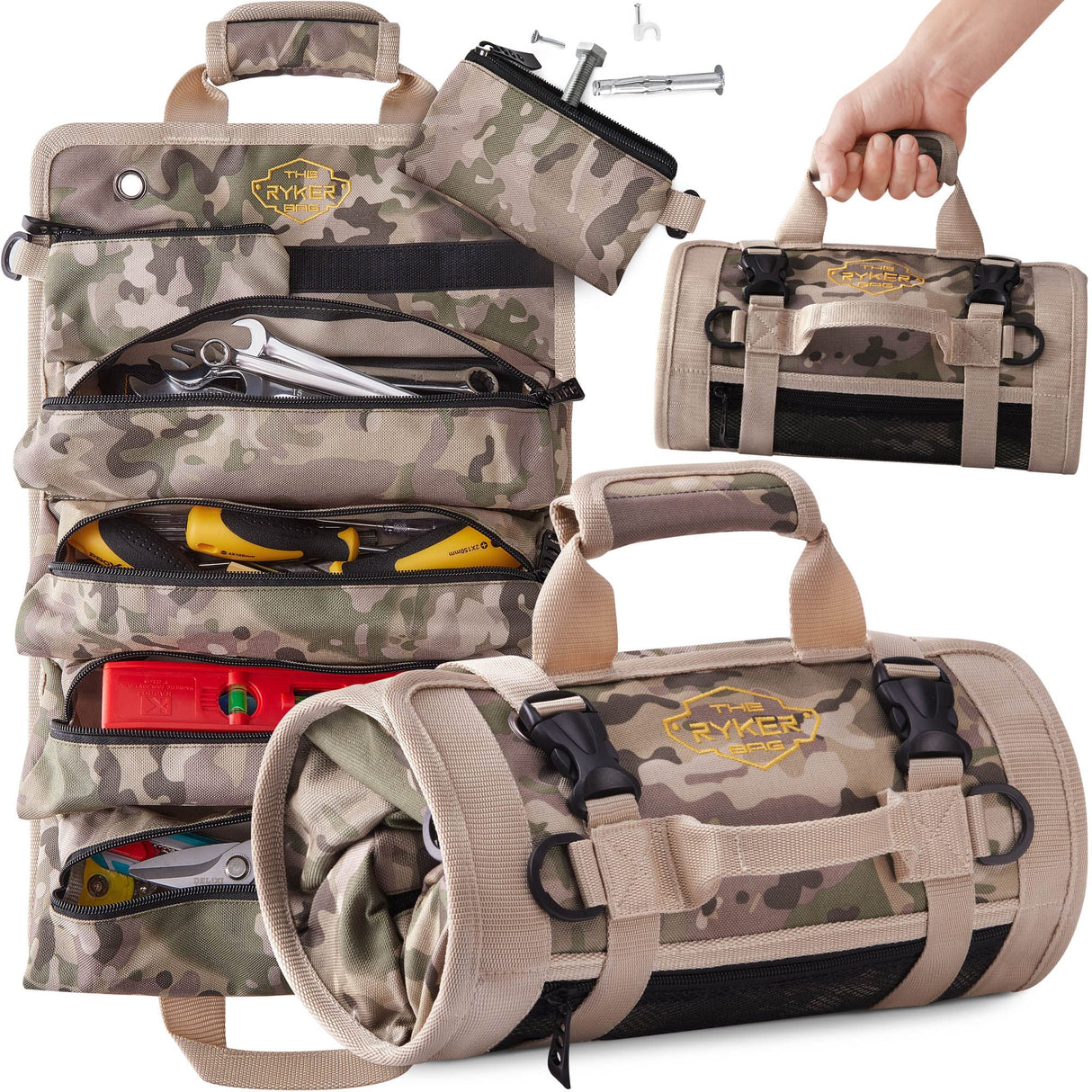 The Ryker Bag Tool Organizer - Small Tool Bag with Zipper, ToolBag W/2 Detachable Pouches - Heavy Duty Roll Up Tool Bag Organizer -Mechanic Tool Bags The Ryker Bag