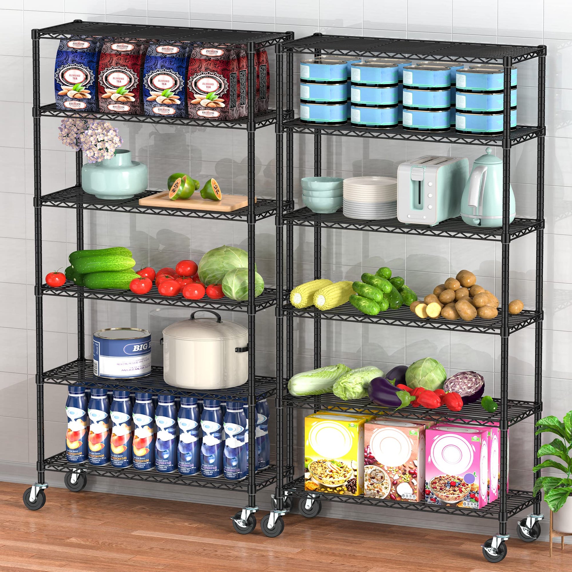 Folews 6-Tier Wire Shelving Unit with Wheels, Metal Storage Shelves Adjustable Layer Storage Rack Organizer Steel Utility Shelf for Home Kitchen - WoodArtSupply