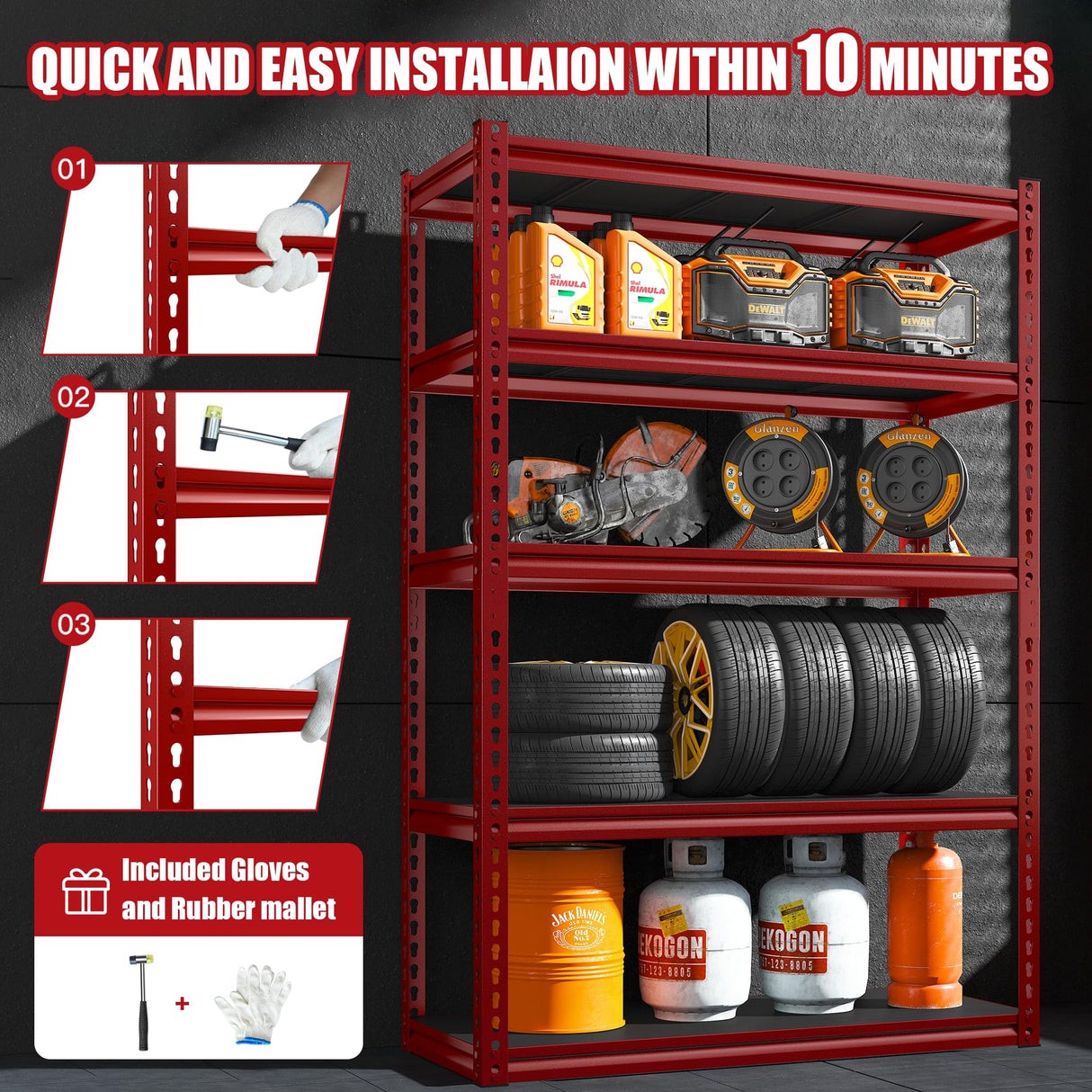 REIBII Storage Shelves Garage Shelving Garage Storage Shelves Heavy Duty Shelving Shelves Adjustable Metal Shelving 5 Tier Shelving Units and Storage REIBII