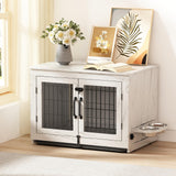 Piskyet Wooden Dog Crate Furniture with 360°Rotatable Removable Dog Bowls, Dog Crate End Table with Tray, Double Doors Dog Kennels for Medium Dogs Piskyet