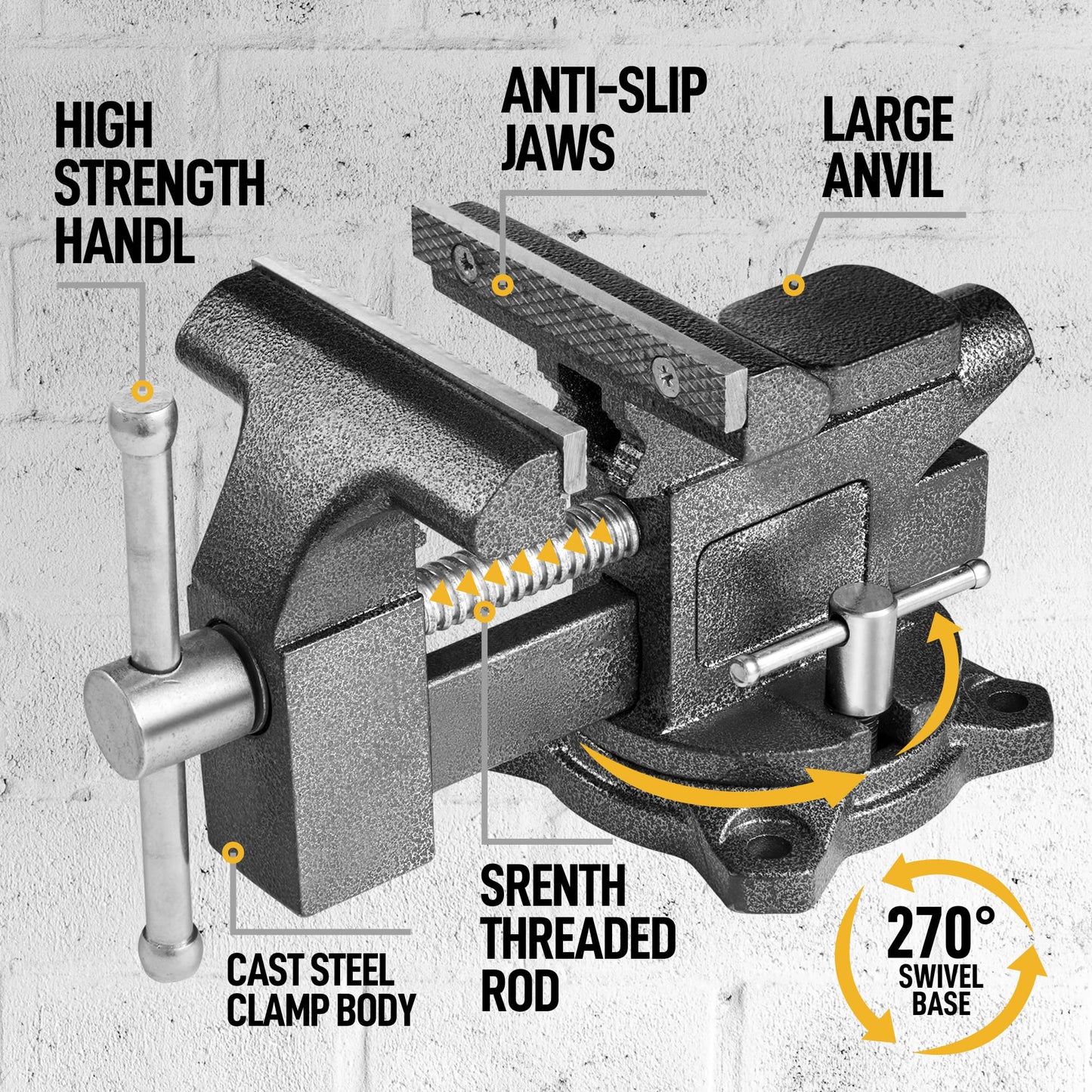 Bench Vise 4-1/2", Vice for Workbench with Heavy Duty Forged Steel Construction, Built-in Pipe Jaw, Swivel Base Table Vise for Woodworking, Home