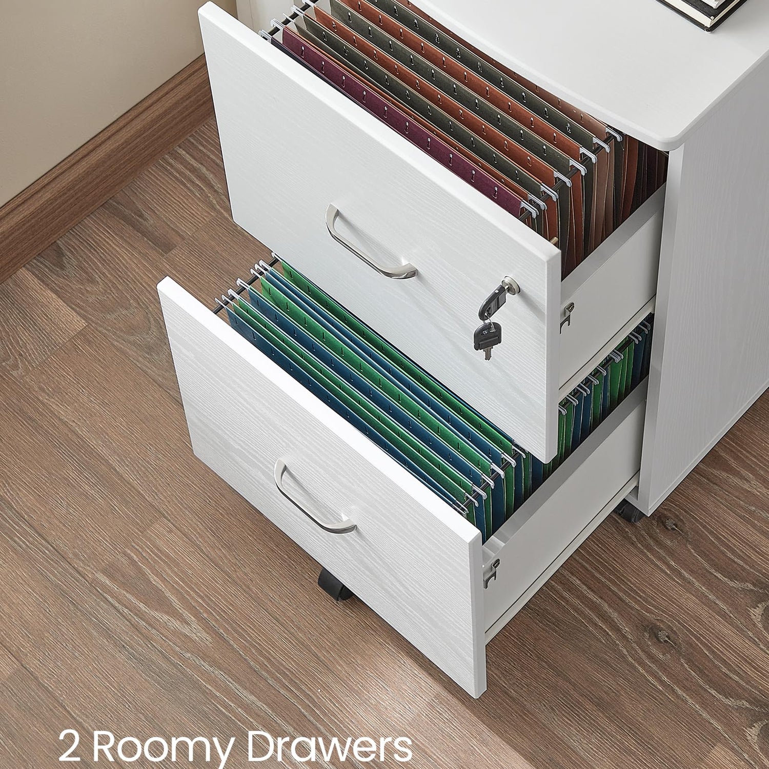 VASAGLE 2-Drawer File Cabinet, Locking Wood Filing Cabinet for Home Office, Small Rolling File Cabinet, Printer Stand, for A4, Letter-Size Files, VASAGLE