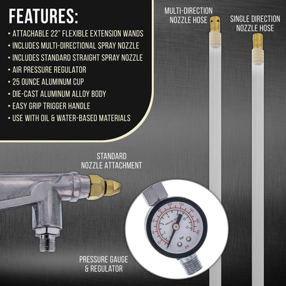 TCP Global Air Rust Proofing and Undercoating Gun with Gauge & Suction Feed Cup, 2 Wands - 22" Long Flexible Extension Wand with Multi-Directional - WoodArtSupply