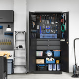 Yizosh Metal Garage Storage Cabinet with Locking Doors and Drawers, Heavy Duty Steel Tool Cabinet with Pegboard, 71" - Lockable Cabinets for Garage, Yizosh