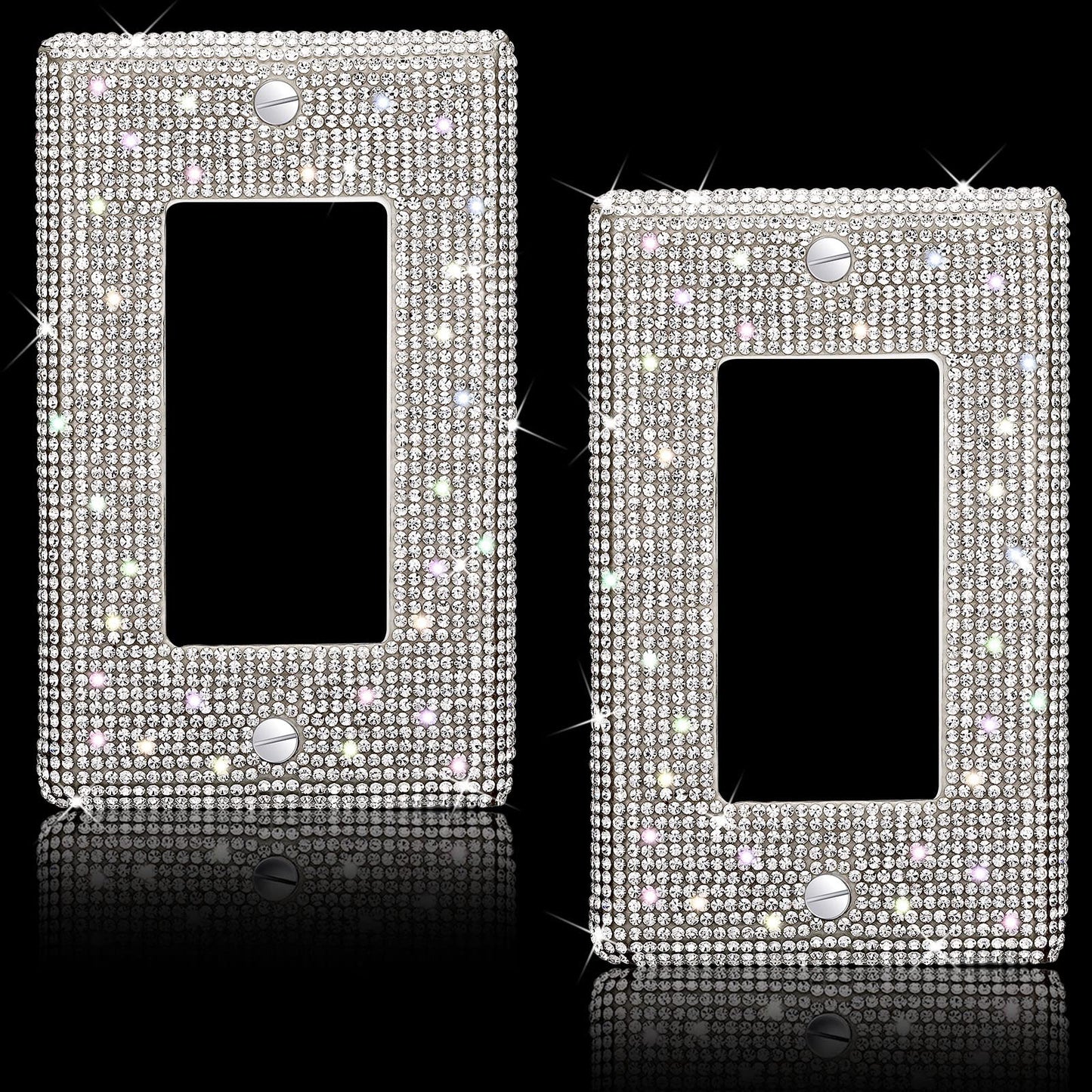 Rhinestones Wall Plate 2 Pieces Cover Shiny Light Switch Cover Single Gang Outlet Covers Bling Crystal Wall Plates Decorator Switch Plate Covers - WoodArtSupply