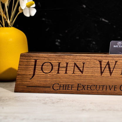 Personalized Wood Desk Name Plates, Custom Engraving Name Plates with Business Card Holder for Desks, Office Gift for Boss Teacher CEO Coworker, Man - WoodArtSupply