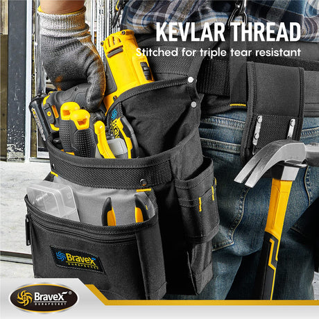 Bravex Tool Belt Suspenders, Tool Vest Pro Ultra 20 Bags Y-Style Toolbelt 5 Combo Apron Tool Pouch For Framers Carpenter Electrician 1200D Ballistic Voltstorm