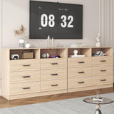 Bigbiglife 6 Drawer Dresser with Open Storage, Natural Wood Dresser, Modern Double Dresser for Bedroom, Living Room, Entryway, Light Oak Bigbiglife