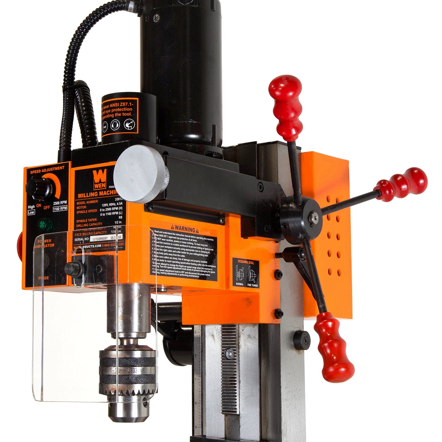 WEN 33013 4.5A Variable Speed Single Phase Compact Benchtop Milling Machine with R8 Taper WEN