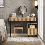 UEV Wood Vanity Desk with Mirror,Makeup Vanity Set with Drawer Chest,Vanity Dressing Table Makeup Desk Set with Storage Space for Bedroom(Wood) UEV