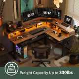 FEZIBO 63" L Shaped Standing Desk with LED Strip, Electric Triple Motor Sit Stand up Corner Desk Height Adjustable with Monitor Stand & Shelves, 2 FEZIBO