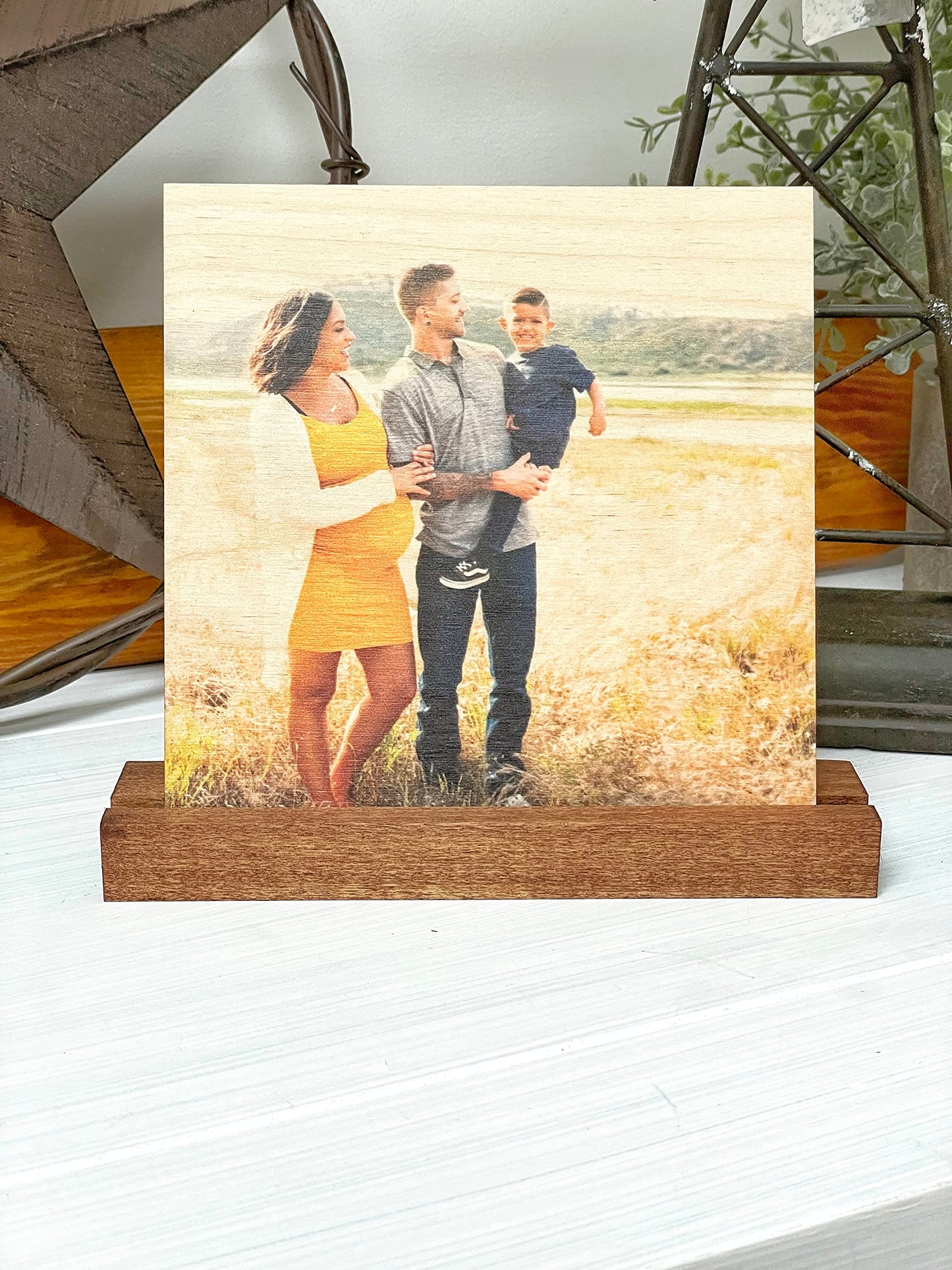 Your Photo on Wood with a Stained Wood Stand | Personalized Photo Frame | Popular Wedding Gift, Boyfriend Gift, Girlfriend Gift, and Birthday Gift