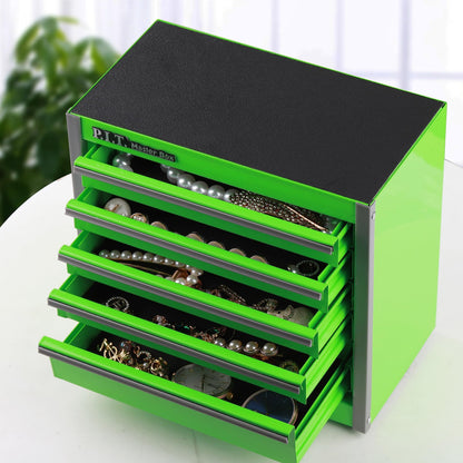 P.I.T. Portable Five-Drawer Steel Tool Box, Green Hand Carry Tool Cases for Tools Storage