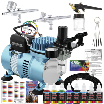 Master Airbrush Cool Runner II Dual Fan Air Compressor Professional Airbrushing System Kit with 3 Airbrushes, Gravity and Siphon Feed - 6 Primary - WoodArtSupply