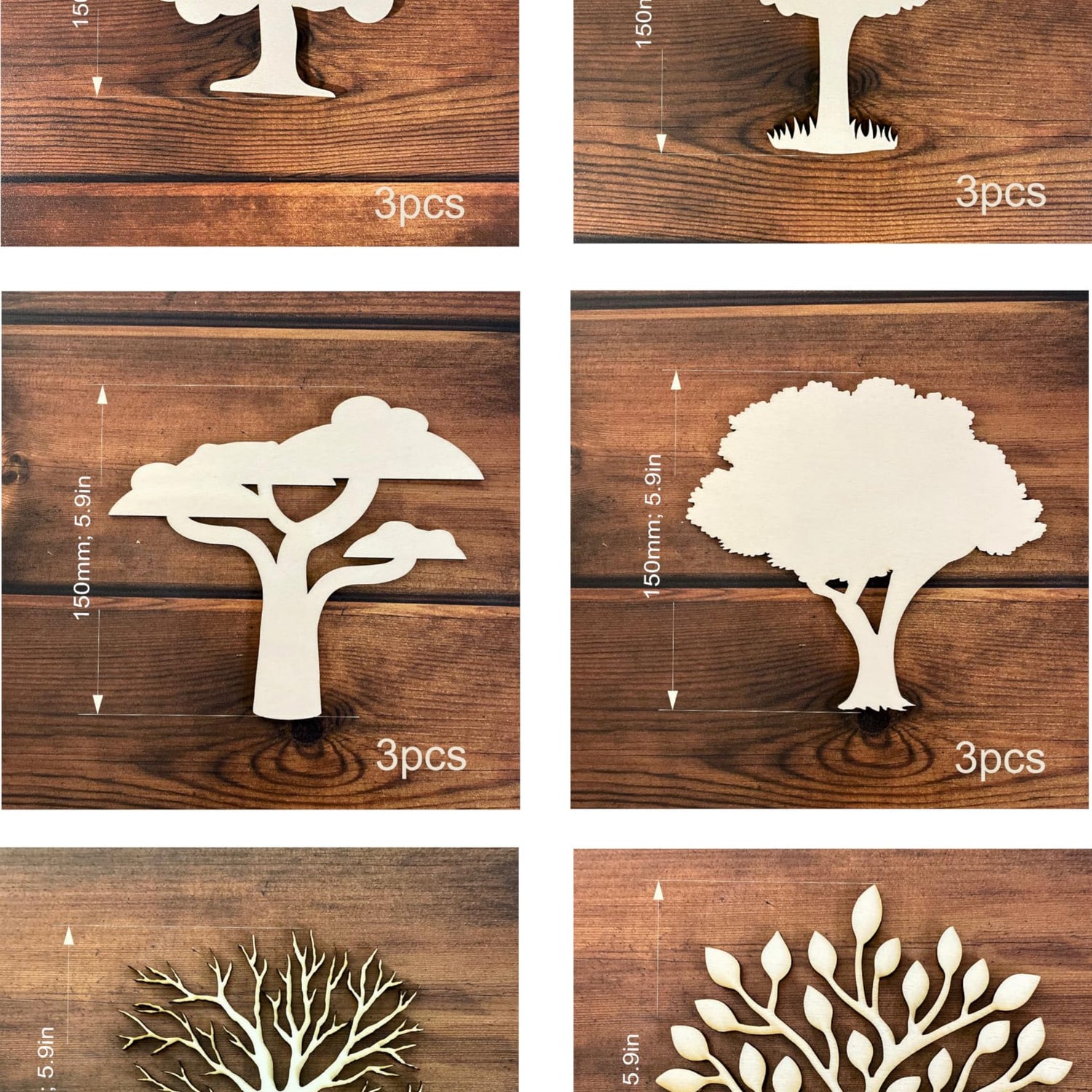 ARMLAZER 18pcs Plywood Tree Mockup Home Wall Decor Applique Tree Family Tree 6 Inch Unfinished Wood Craft WoodArtSupply