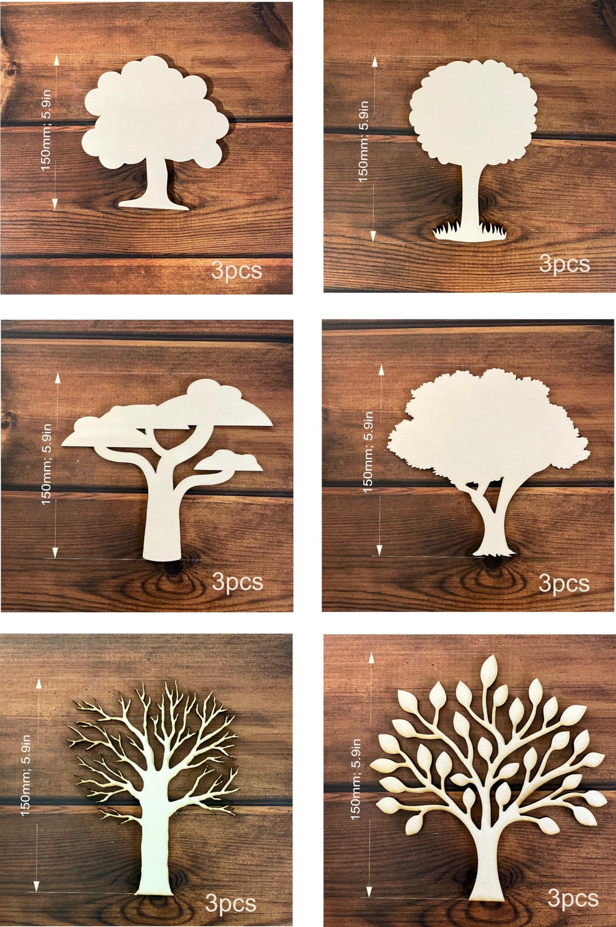 ARMLAZER 18pcs Plywood Tree Mockup Home Wall Decor Applique Tree Family Tree 6 Inch Unfinished Wood Craft WoodArtSupply