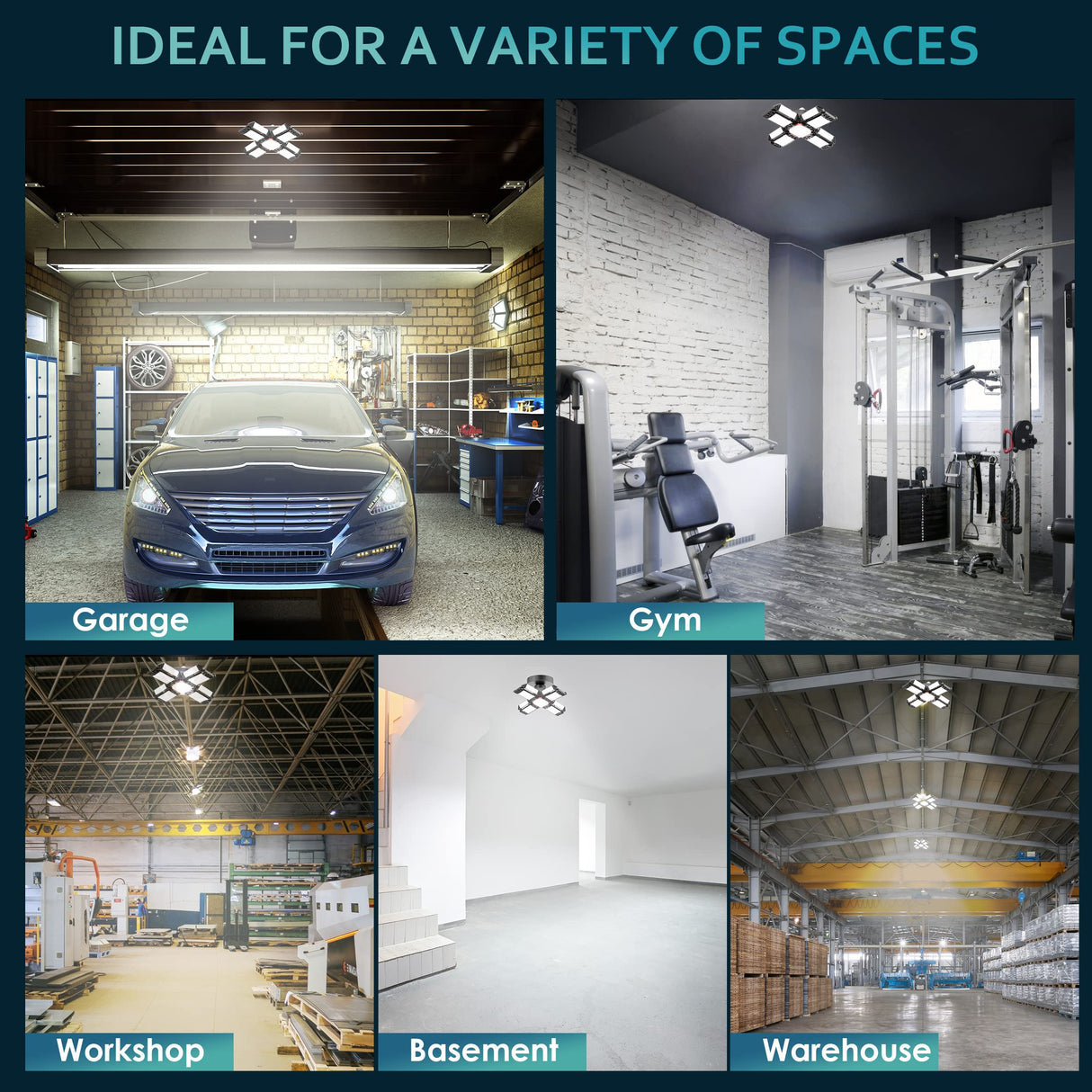 LED Garage Light - 1 Pack - Super Bright 1800 Lumen LED Ceiling Light with 12 Adjustable Panels - Easily Screws Into Standard E27 Bulb Socket - LED Asani