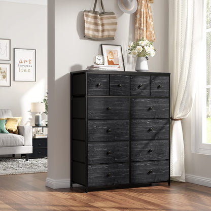 EnHomee Black Dresser for Bedroom with 12 Drawers, Bedroom Dresser with Wooden Top and Metal Frame, Tall Dressers & Chests of Drawers for Bedroom,