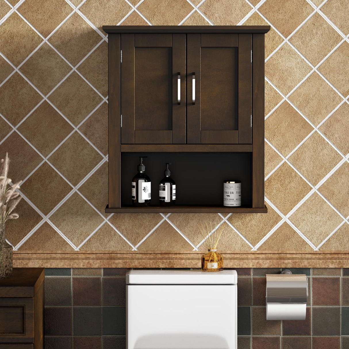 ChooChoo Wood Wall Cabinet with Doors, Medicine Cabinet with Adjustable Shelves Over The Toilet, Rustic Cabinet Wall Mounted for Bathroom, Kitchen, ChooChoo