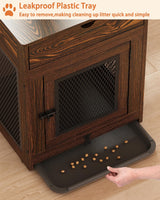 Piskyet Dog Crate Furniture,Wooden Dog Crate End Table with Storage Drawer&Cushion&Tray, QC3.0 Wireless Fast Charging&Dual USB, Dog Crate Indoor Piskyet