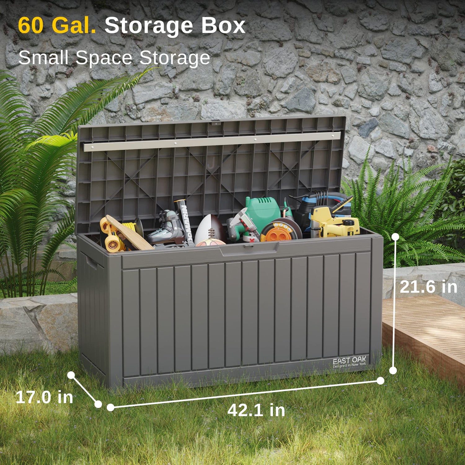 EAST OAK 60 Gallon Deck Box, Outdoor Storage Box with Padlock for Patio Furniture, Patio Cushions, Gardening Tools, Pool Supplies, Waterproof and UV EAST OAK