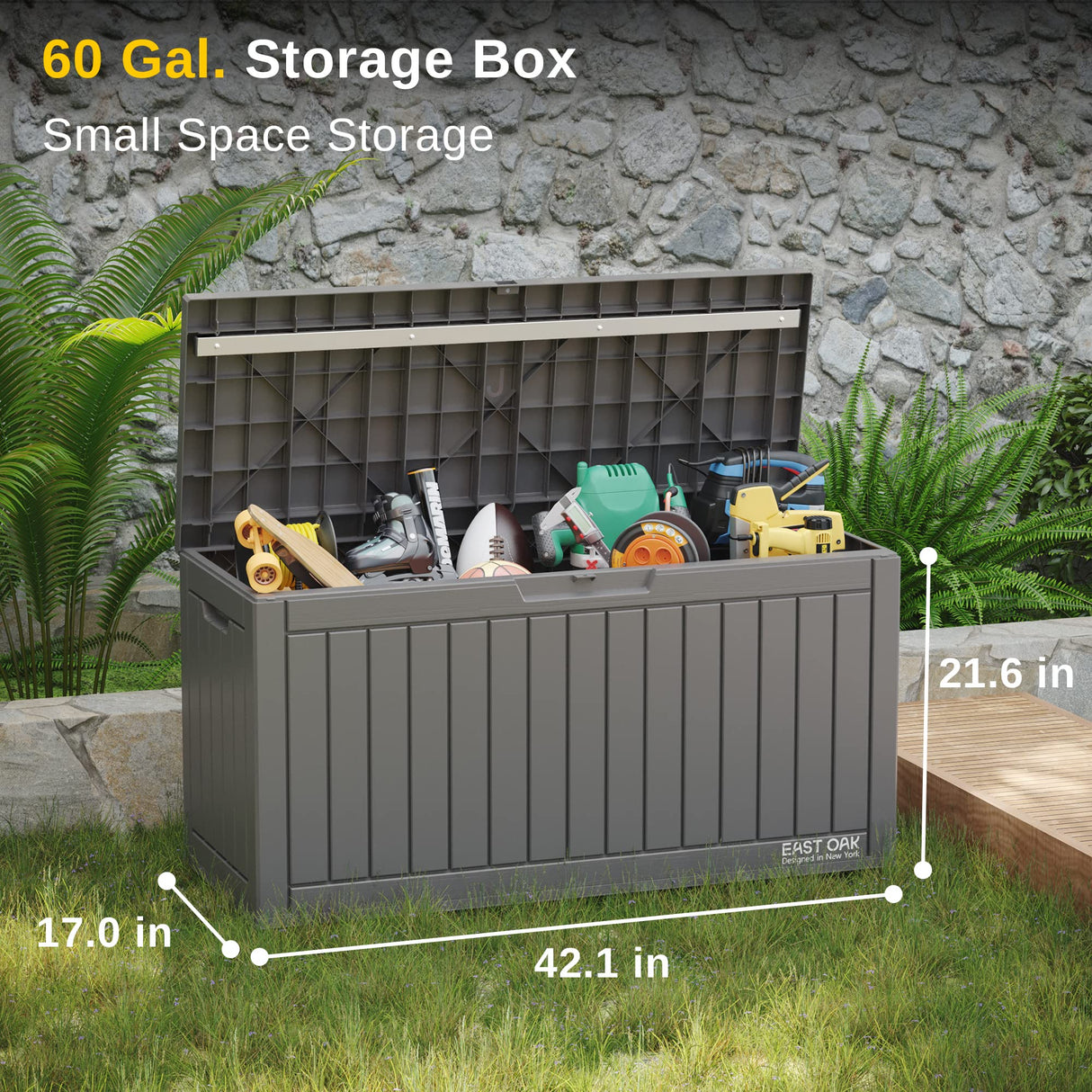 EAST OAK 60 Gallon Deck Box, Outdoor Storage Box with Padlock for Patio Furniture, Patio Cushions, Gardening Tools, Pool Supplies, Waterproof and UV EAST OAK
