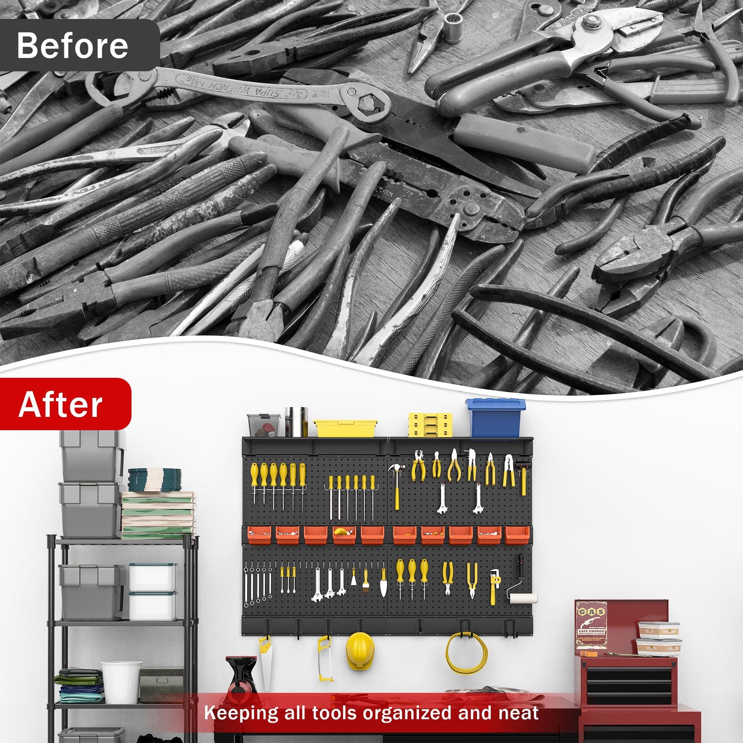 Ultrawall Black Pegboard Wall Organizer, 48X 36 inch for Garage Storage with Hooks, Storage Bins, Tool Panel Organizer Ultrawall