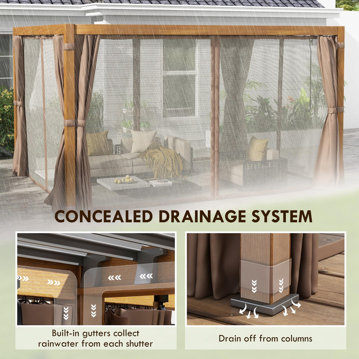 Outsunny 10' x 13' Louvered Pergola Hardtop Gazebo with Adjustable Aluminum Roof and Frame, Outdoor Pergola with Curtains and Netting, for Garden, Outsunny