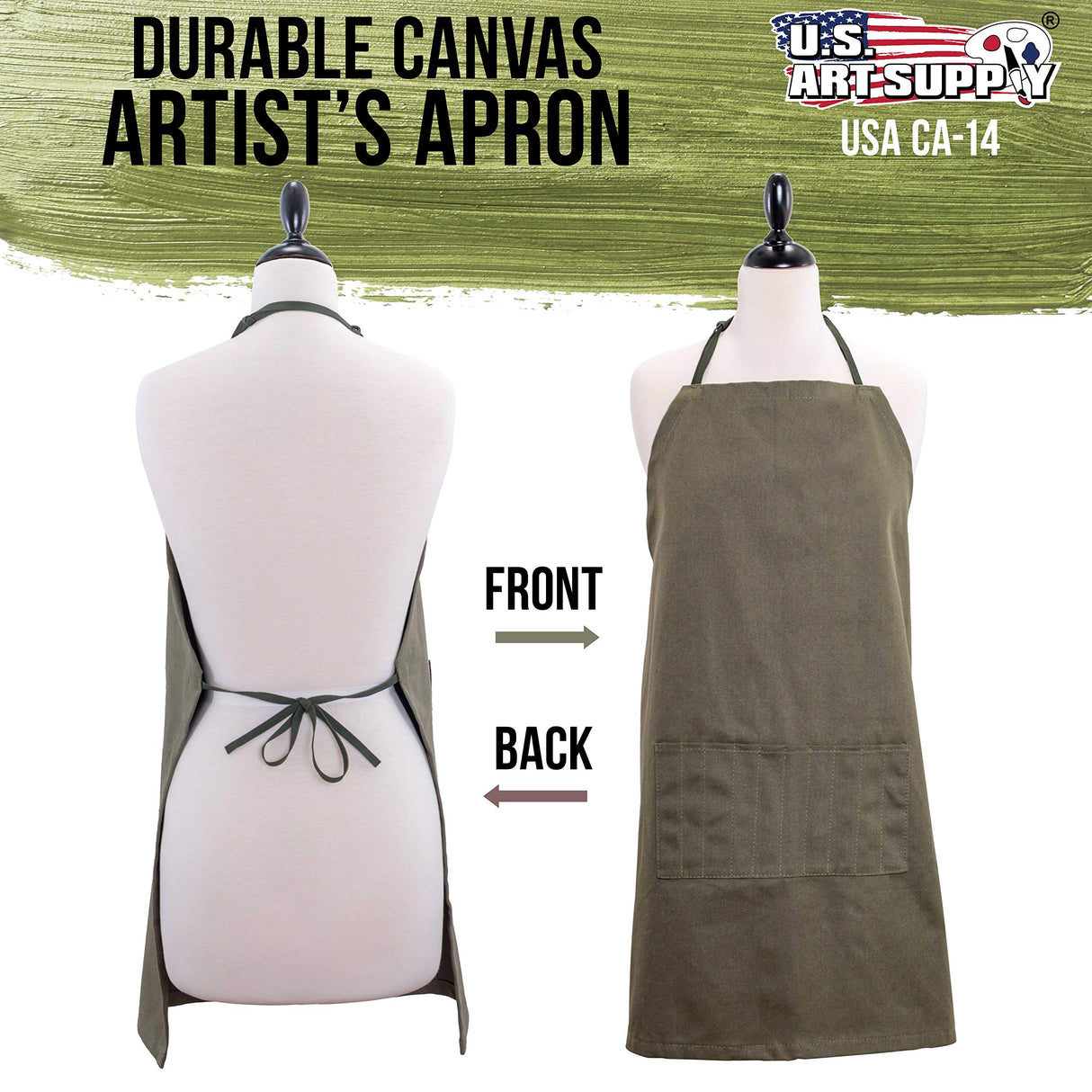 U.S. Art Supply Large Canvas Adjustable Artist Apron - Size: 27" x 21" U.S. Art Supply