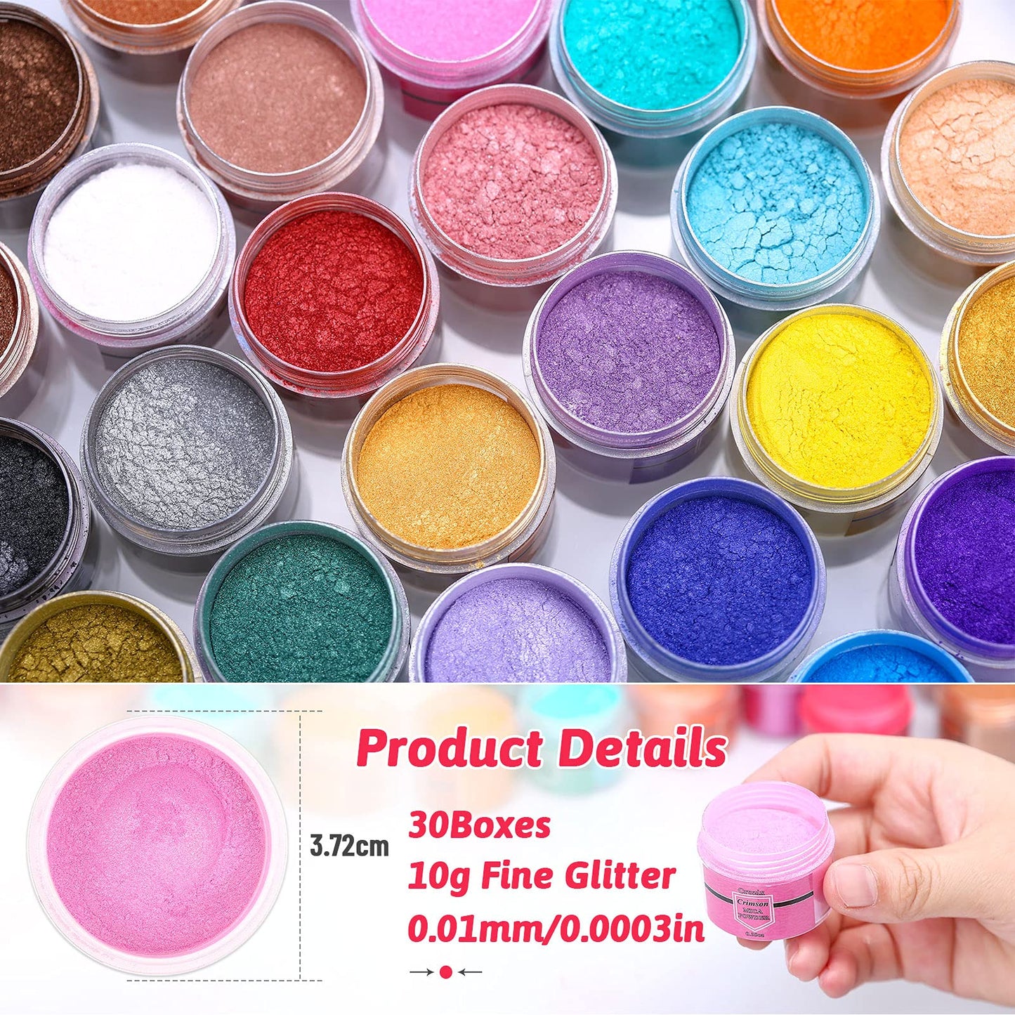 Mica Powder for Epoxy Resin, 30 Color 10g/Jar Pigment Powder Dye for Slime Soap Bath Bombs Candle Making Colorant, Cosmetic Pearl Powder for Nails - WoodArtSupply