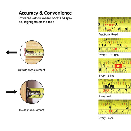 MulWark 26ft Measuring Tape Measure by Imperial Inch Metric Scale with Both-Side Metal Blade,Magnetic Tip Hook and Shock Absorbent Case-for MULWARK