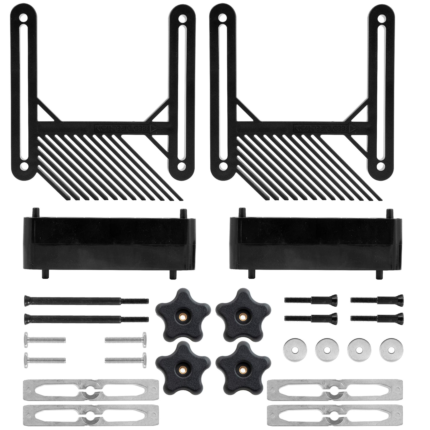 Fulton Dual Deluxe Stackable Featherboards with Riser Blocks Aluminum Miter Lock Bar and T Bolt Hardware for Track or Miter Slot Mounting Ideal for Fulton