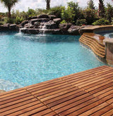 Bare Decor EZ-Floor Interlocking Flooring Tiles in Solid Teak Wood Oiled Finish (Set of 10), Long 9 Slat Bare Decor