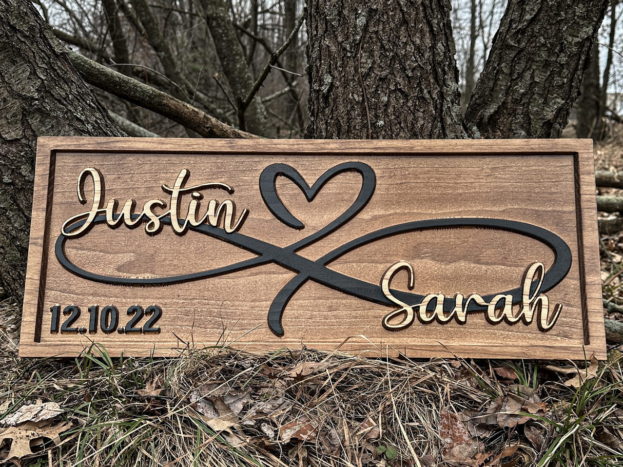 Personalized Heart Wall Decor | Wedding Gift for Couple | Wood Infinity Sign Wedding Date Engagement Anniversary Gift Bridal Shower Gift 3D Woodworker