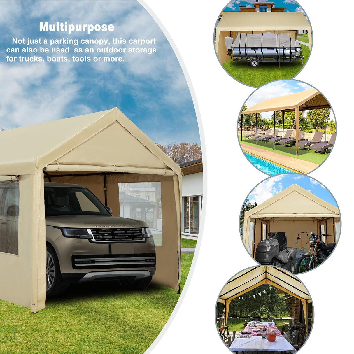 NOWENSOL Carport Canopy 10x20ft Heavy Duty with Removable Sidewalls & Doors, Portable Car Port Garage Shelter for Boat, Party, Outdoor Camping Tent, NOWENSOL