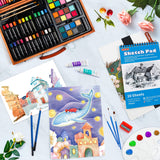 Shuttle Art 118 Piece Deluxe Art Set, Art Supplies in Wooden Case, Painting Drawing Art Kit with Acrylic Paint Pencils Oil Pastels Watercolor Cakes Shuttle Art