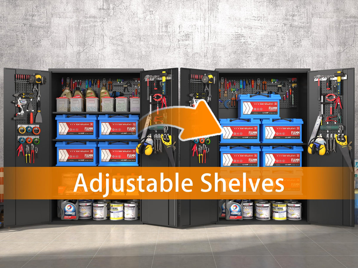 Fohufo Upgraded Wide Metal Storage Cabinet - 72 Inch Black Lockable Garage Cabinet with Wheels & 4 Adjustable Shelves | Heavy-Duty Steel Cabinet for Fohufo