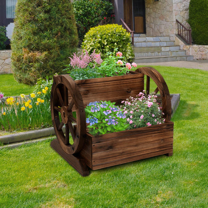 OIPRTGFJ Wooden Wagon Planter Box, Garden Planter with Wheels,Decorative Planter for Flowers Herbs Vegetables for Indoor & Outdoor Décor, Flower Cart