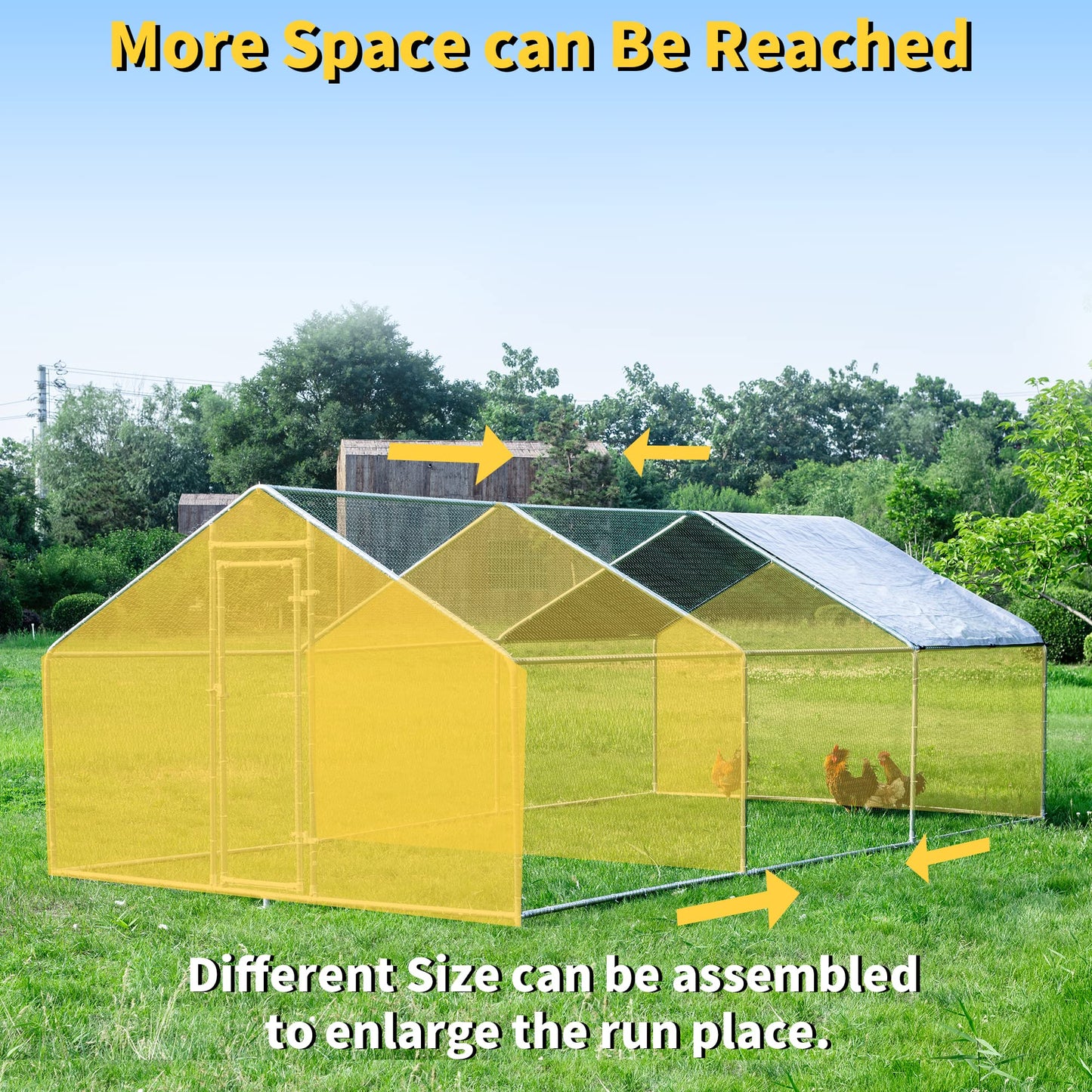 Large Chicken Coop Walk in Metal Runs with Cover Outdoor Pet Pens Poultry Cage Duck Rabbit House Backyard Use 1'Tube(19.2'Lx9.84'Wx6.6'H) - WoodArtSupply