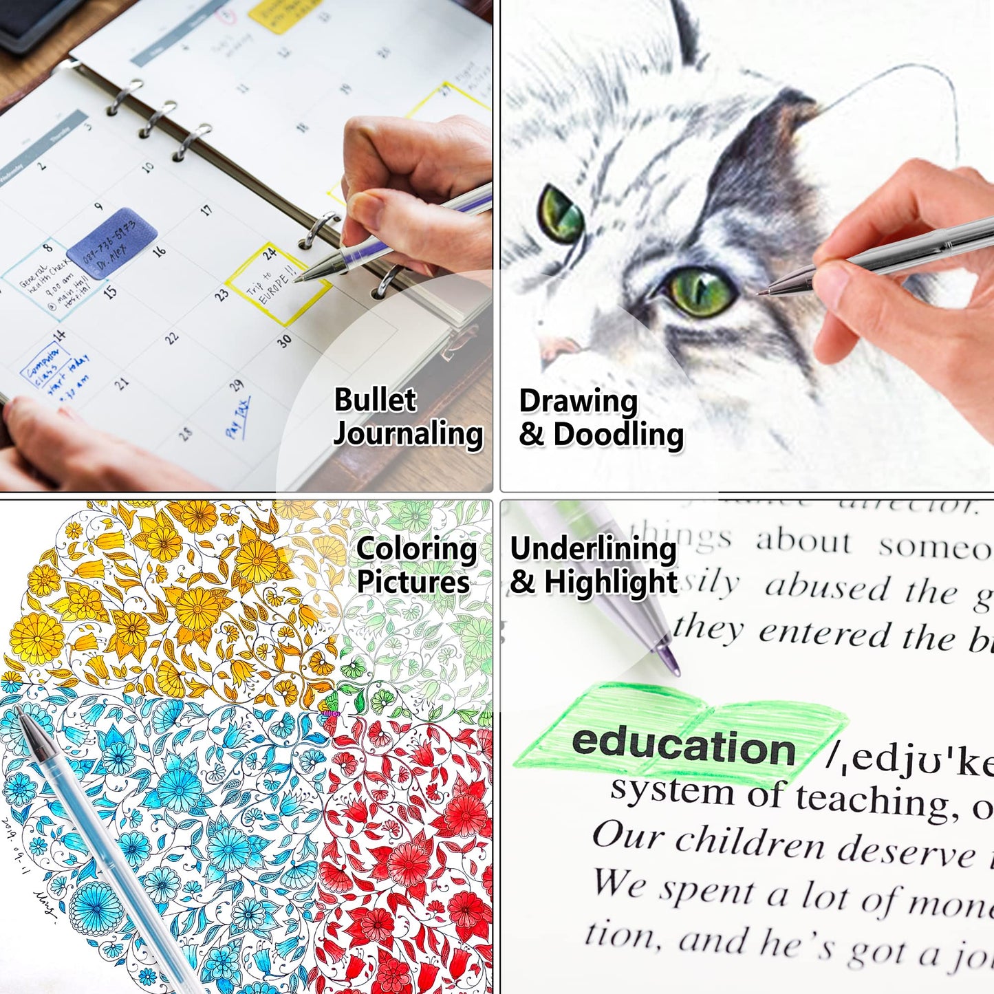 Shuttle Art Gel Pens Bundle, 120 Unique Colors (No Duplicates) Gel Pens Set + 140 Gel Pen Refills, 7 Color Types for Kids Adults Coloring Books