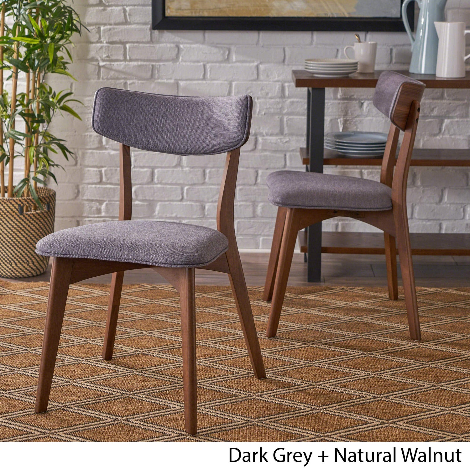 Christopher Knight Home Abrielle Mid-Century Modern Fabric Dining Chairs with Natural Walnut Finished Rubberwood Frame, 2-Pcs Set, Dark Grey / Christopher Knight Home
